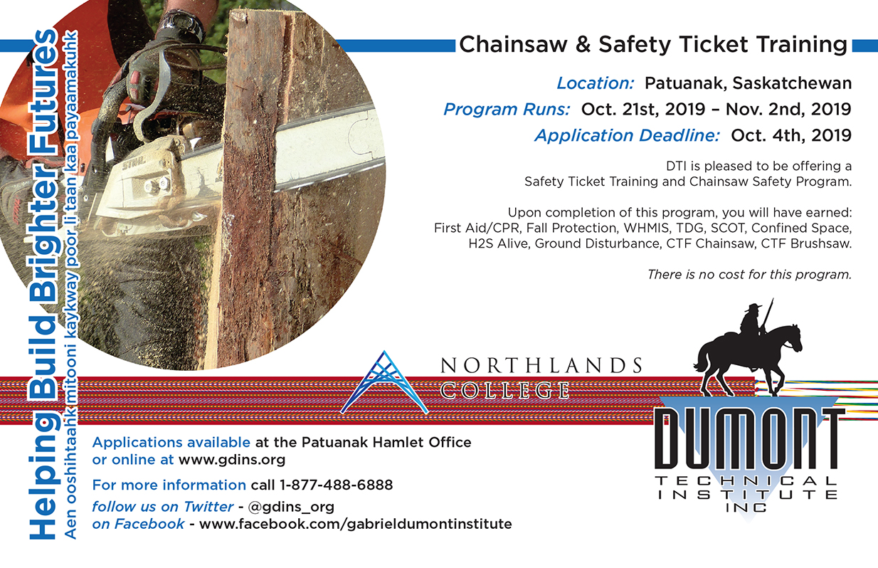 Chainsaw Safety Ticket Training Program Patuanak Gabriel Dumont
