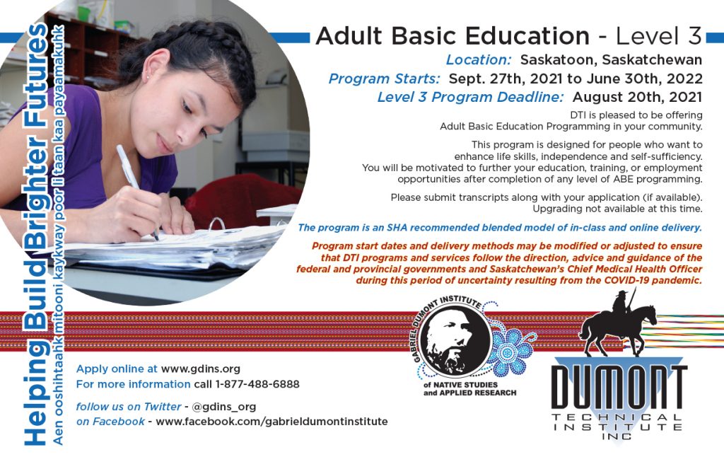 Adult Basic Education – Level 3 – Saskatoon | Gabriel Dumont Institute